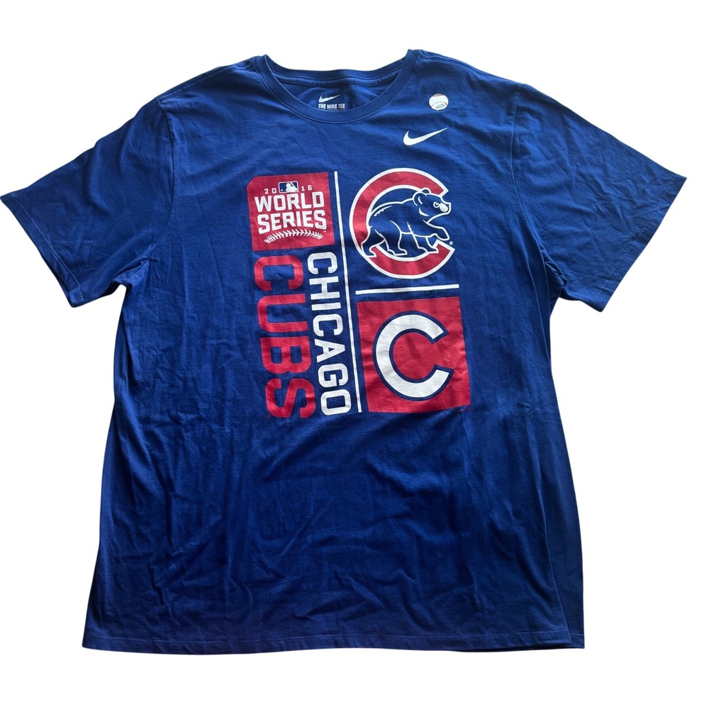Nike Chicago Cubs 2016 World Series Blue Graphic T-Shirt Mens XXL Athletic Cut